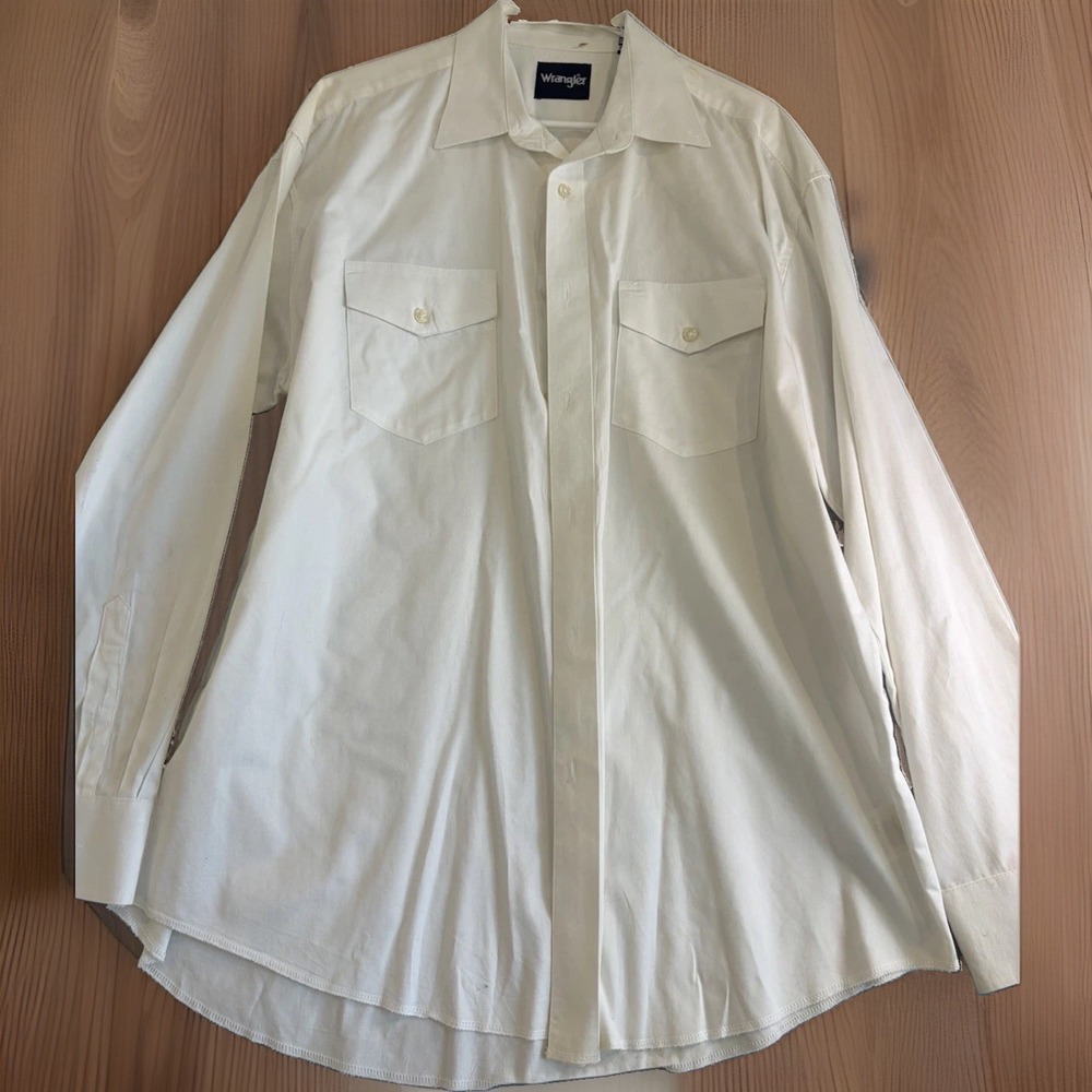 Men's Wrangler Western Shirt Large White Button Cowboy Long Sleeve XL